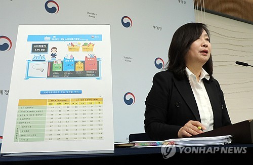 (세종=연합뉴스) 배재만 기자 = 통계청 공미숙 경제동향통계심의관이 2일 오전 정부세종청사에서 2024년 4월 소비자물가동향을 발표하고 있다. 발표에 따르면 지난달 소비자물가지수는 113.99(2020년=100)로 작년 같은 달보다 2.9% 올라 2~3월 두 달 연속으로 3.1%에 머물다가 석 달 만에 2%대로 둔화한 흐름이다. 2024.5.2 scoop@yna.co.kr