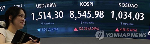 서울 중구 하나은행 딜링룸 현황판