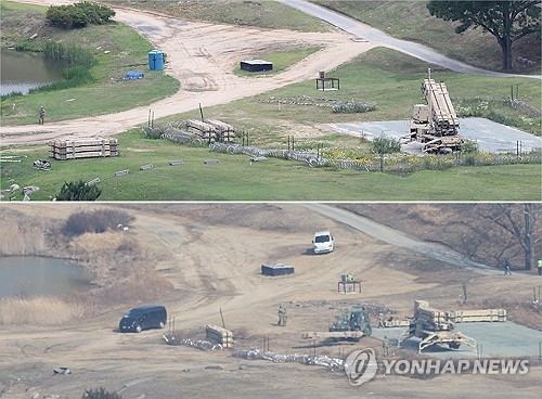 하늘 향한 사드 기지 내 패트리엇