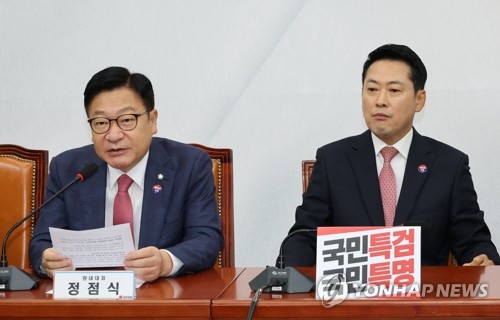 발언하는 정점식 원내대표
