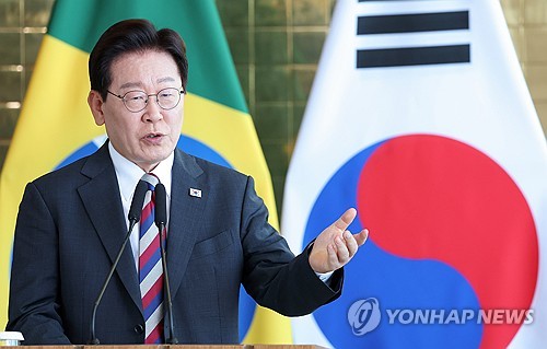 한-브라질 공동언론발표, 발언하는 이재명 대통령