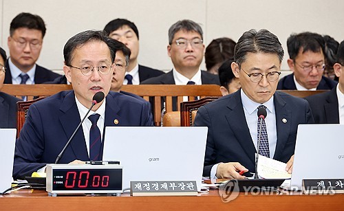 국감에서 답변하는 이형일 경제부총리와 권대영 재경부 1차관